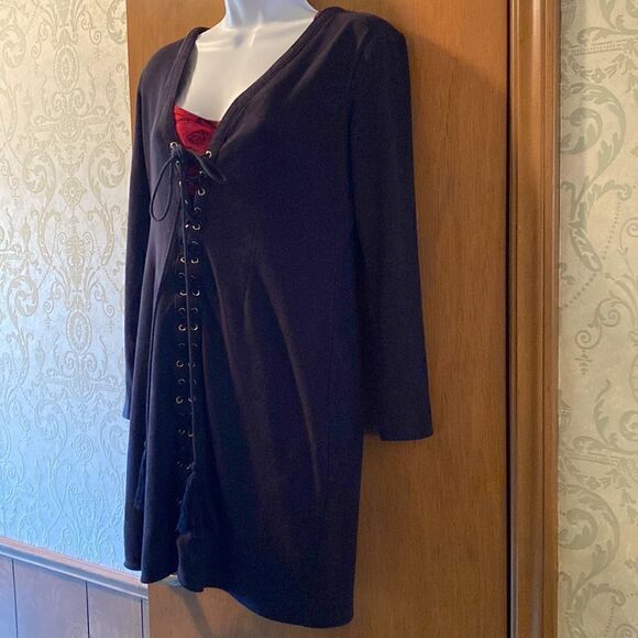 🕷️GIANNI BINI “ROXY” stretchy BLACK LACE-UP MINI DRESS SZ SMALL fits like M-L - Picture 4 of 10